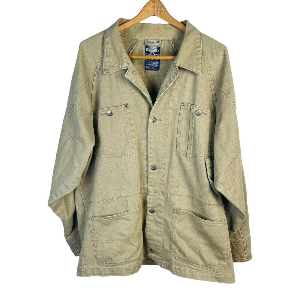 VINTAGE Results Mens Brown Jean Jacket Size L Denim Coat Casual Retro Heavy